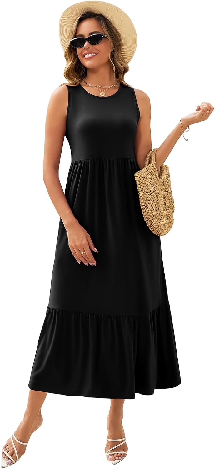 Gracyoga Women's Summer Maxi Dress 2025 Casual Sleeveless Crewneck Aline Flowy Tiered Long Beach Dresses with Pockets - Image 2