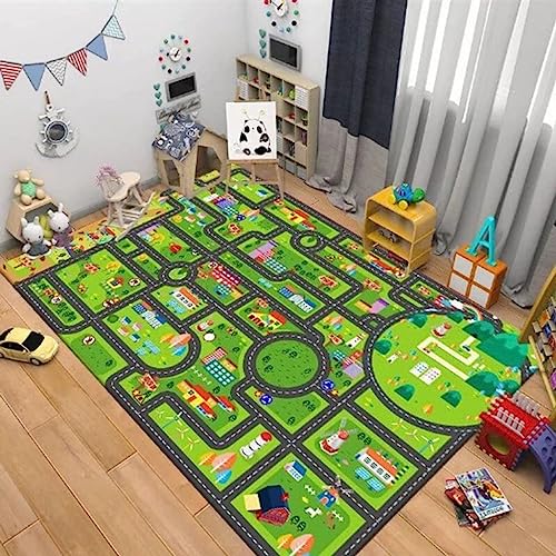 Tapis de jeu pour voitures et train lavable modèle D pour chambre