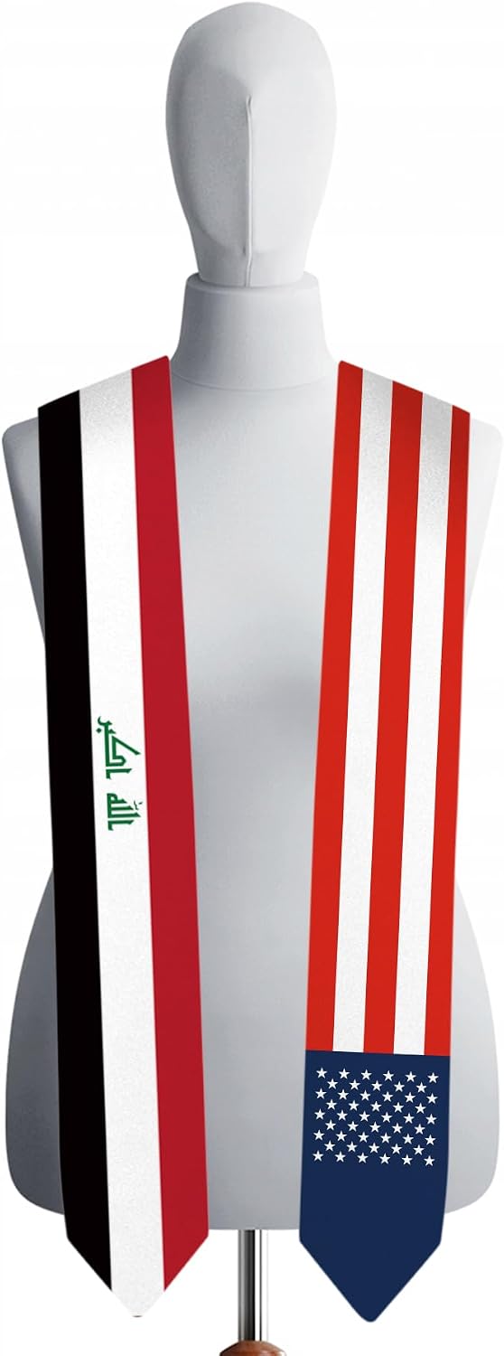 72 Inch Iraq Flag and USA Flag Graduation Sash Unisex Adults Graduation Stole Scarf International (Not Include Baccalaureate Gown and Hat)