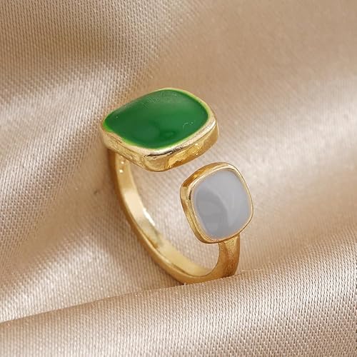 14K Gold Filled Open Ring - Adjustable Handmade Hetian Green Jade Oval Turquoise Teardrop Leaf Ring for Women - Luck Jade Ring