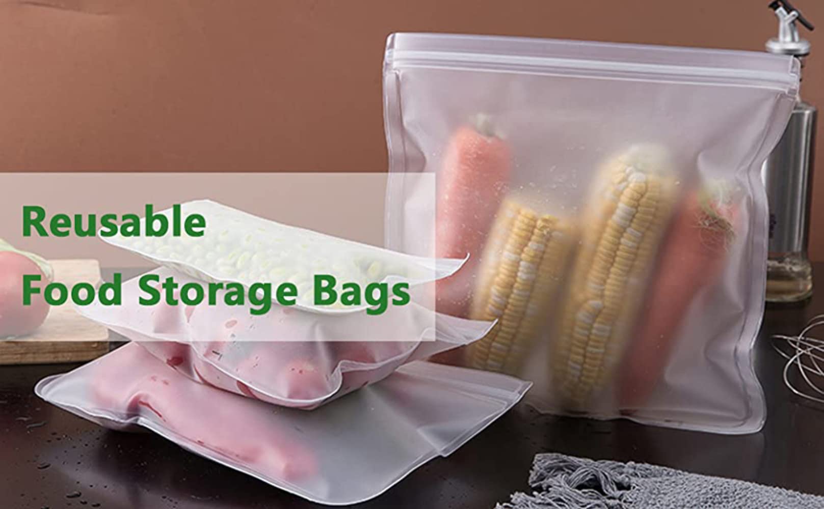 Juego de bolsas de almacenamiento de alimentos reutilizables – bolsas de frutas de sándwich líquido, sellado hermético para congelador, ideal para conservar, a prueba de fugas, para viajes de