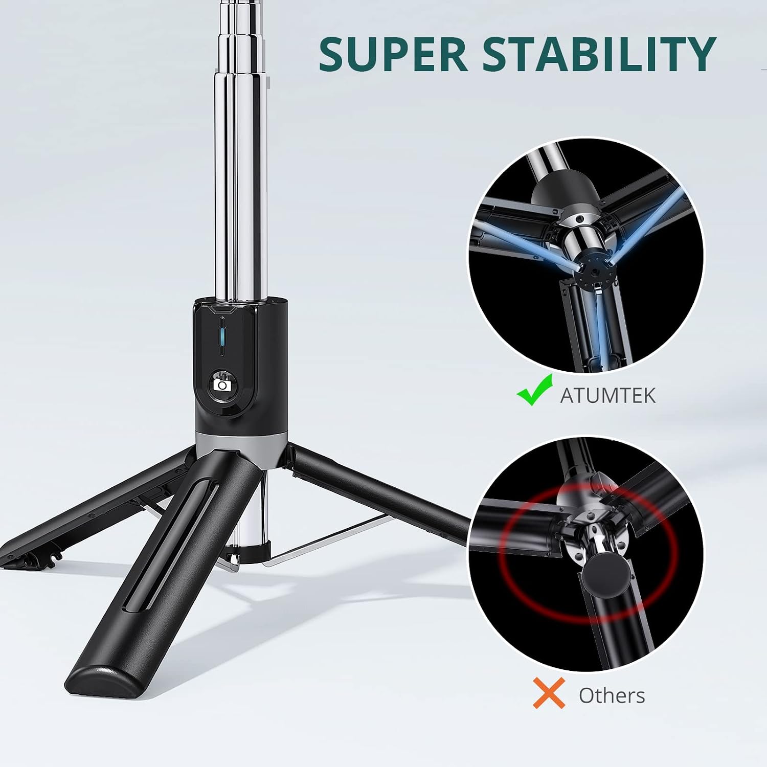 ATUMTEK 38" Selfie Stick Tripod, 3 in 1 Telescopic Selfie Stick Bluetooth with Detachable Remote Control Phone Tripod for iPhone 13/12/11 Pro Max/XS/X/XR, Samsung and Other Smartphones