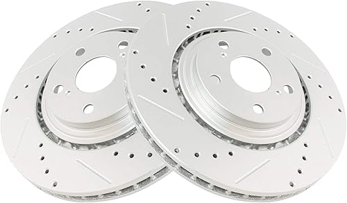 Miniatura 5 de TRQ Juego de rotores de freno delanteros y traseros con revestimiento G perforados y ranurados de alta calidad compatibles con Lexus RX350 RX450h