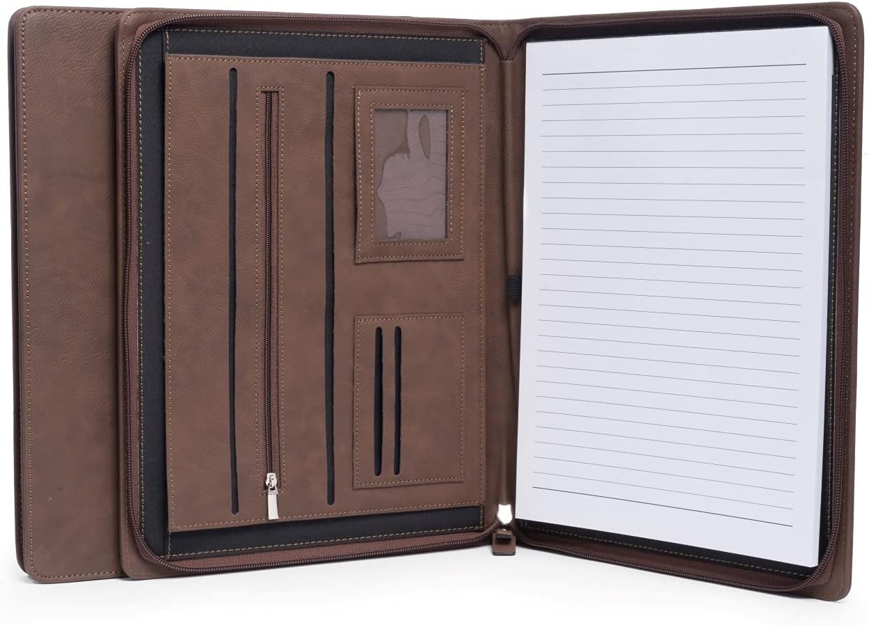 Bey-Berk U.S. Army Emblem Leatherette Zippered Padfolio (Brown), Letter-Size Portfolio Organizer with United States Army Emblem and Writing Notepad