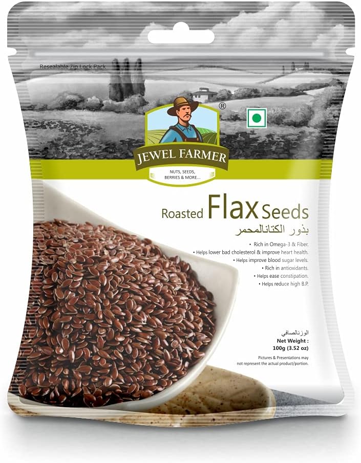 JEWEL FARMER Roasted Flax Seeds, Raw Superfood with Protein, Dietary Fiber, Omega 3 (100g)