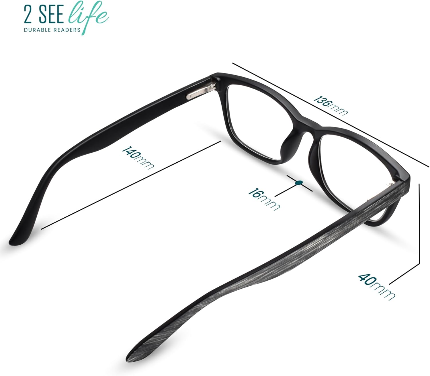 2SeeLife Wood Tone TR-90 Reading Glasses for Men – Medium-Wide Fit, Durable & Sturdy Frame, Spring Hinges, Premium Readers, Gray, +1.50 - Image 7