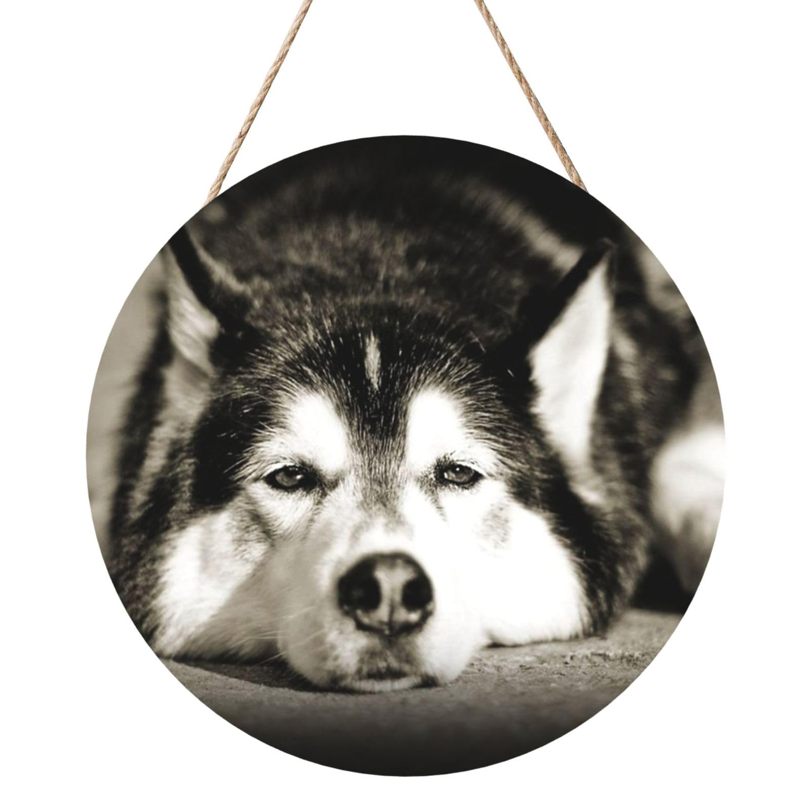 InOmak Siberian Husky, Round Wood Panel Painting 12 in, Wall Hanging Painting For Home