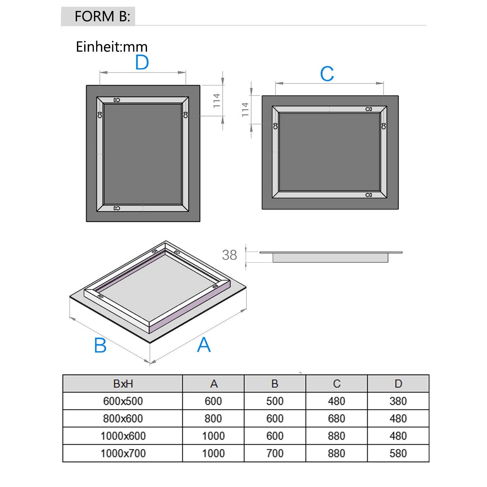 LISA Miroir de Salle de Bain LED 60 x 50 cm Grand Miroir Lumineux Salle de Bain avec éclairage 600 x 500 mm Miroir Mural avec Tactile - Blanc Froid - pour WC, Couloir - Rectangulaire