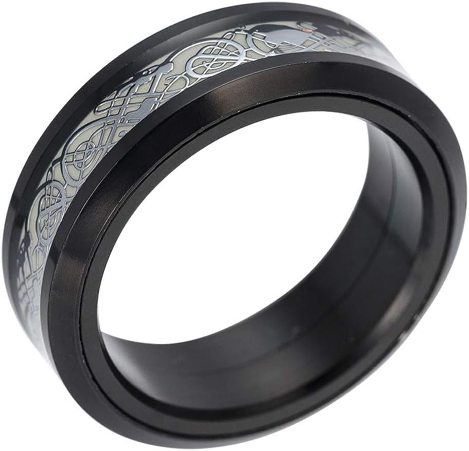 HIJONES Unisex Carbide Fiber Celtic Dragon Spinner Ring Stainless Steel Wedding Spins Band