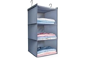 Hanging Closet Organizer and Storage 3-Shelf, Easy Mount Foldable Hanging Closet Wardrobe...