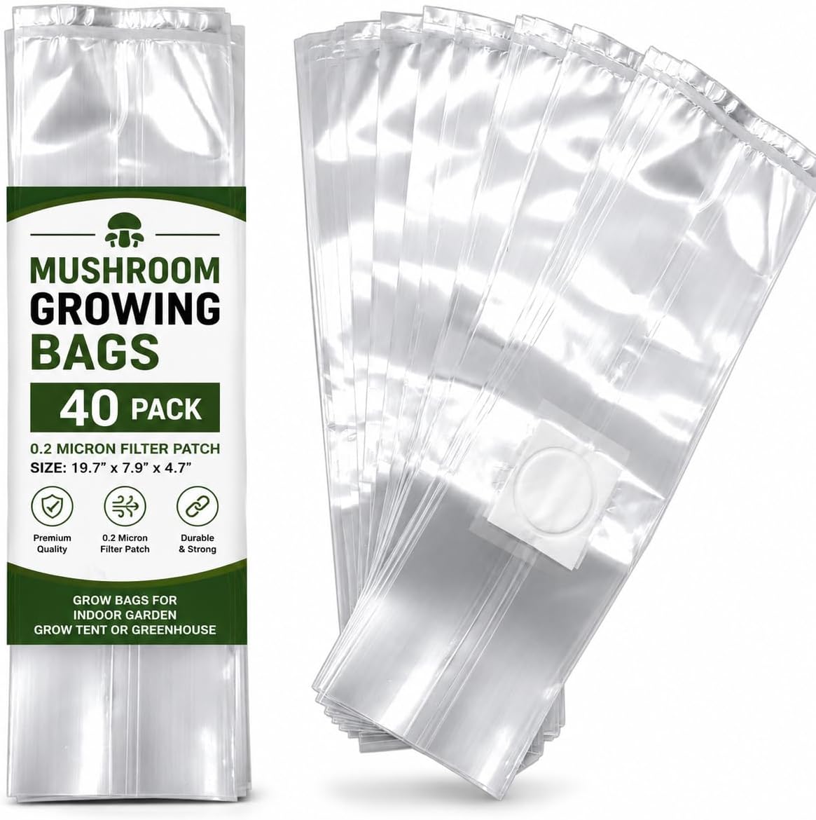 40 Pack, Mushroom Grow and Spawn Bags - Extra Thick Polypropylene Material, Tear Resistant - Size 13" x โ4 x โ4 with 0.2 Micron Filter Breathable - Spawn Rye
