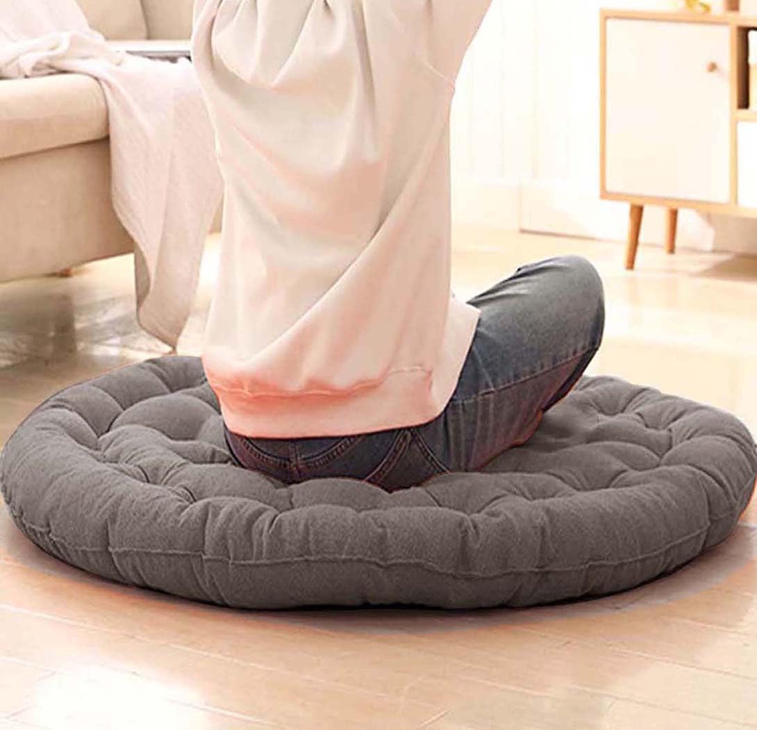 Tapis de sol rond en lin perlé avec coutures renforcées haute densité