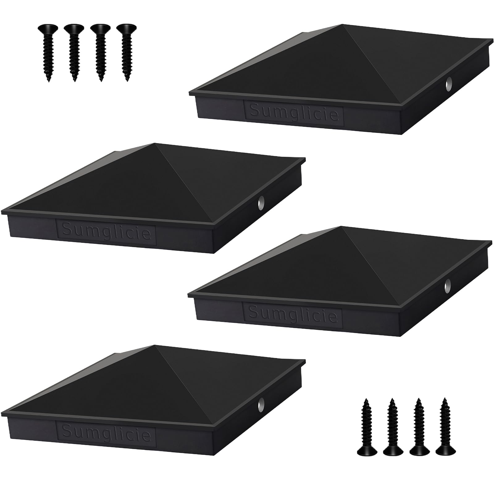 True I.D. 6-1/8" x 6-1/8" Black Aluminum Pyramid Post Caps Cover ONLY for True 6" x 6" Wood Post, NOT for 5.5" x 5.5" Post, Fence Deck Post Caps, with