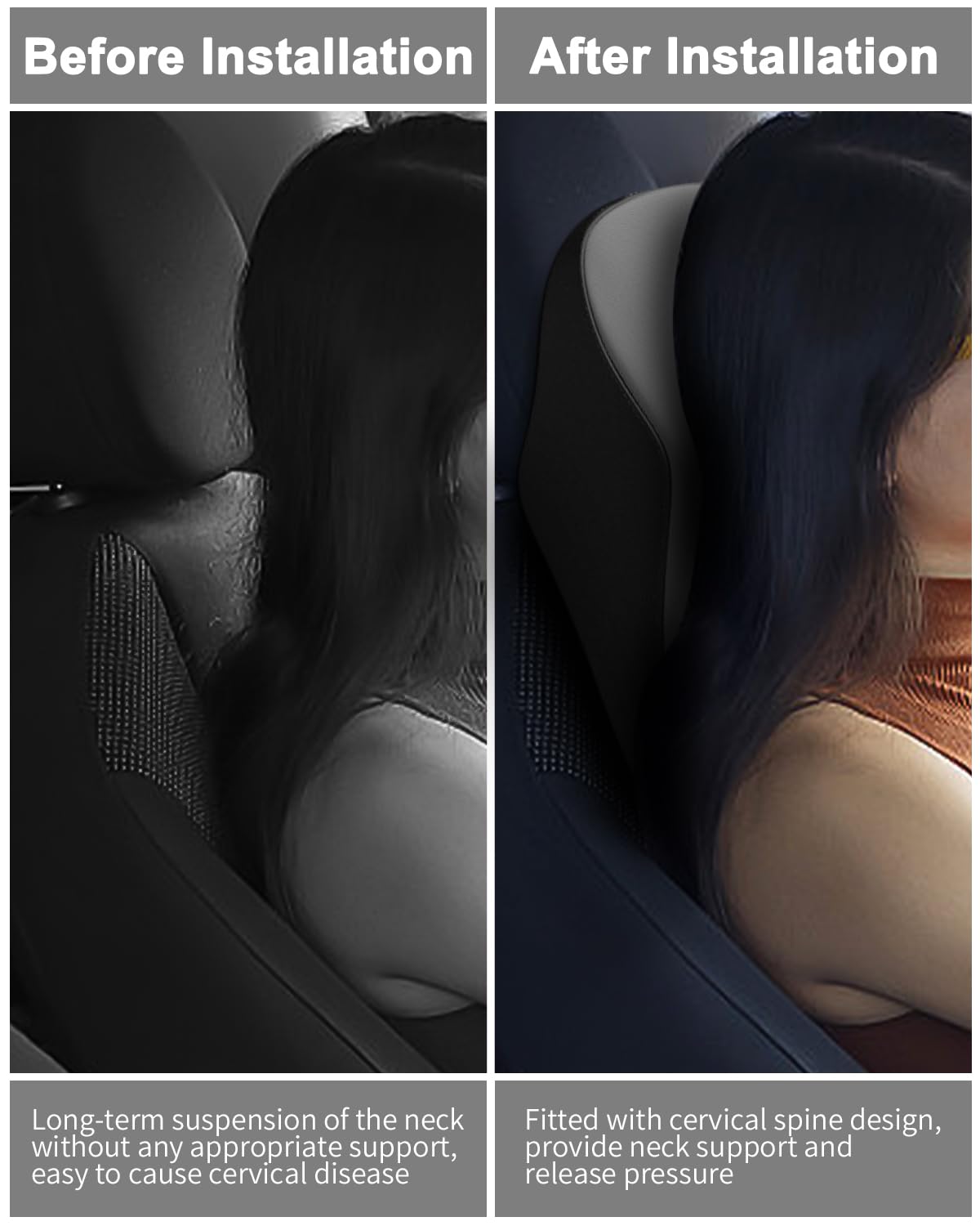 jutyum Auto Nackenkissen Kopfstütze, Memory Foam Kopfstütze Auto, Komfortabel und Atmungsaktiv Auto Kissen, Abnehmbarer Abdeckung (Schwarzes Grau)
