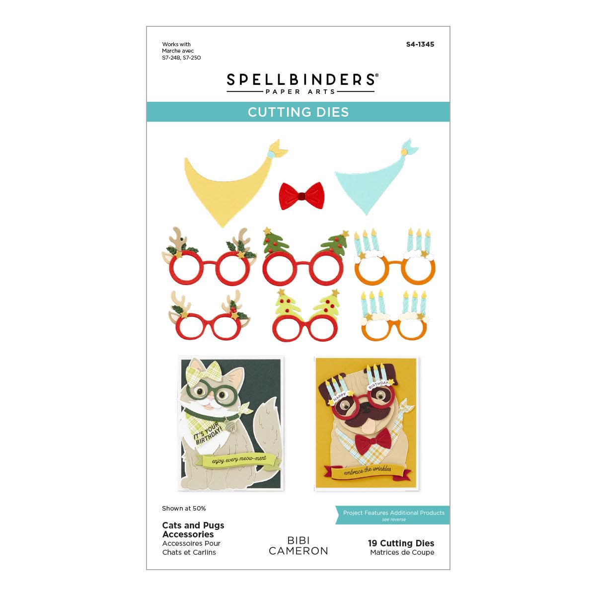Spellbinders Metal S4-1345 Cats And Pugs Accessories Etched Dies From The Bibi's Cats And Pugs Collection By Bibi Cameron