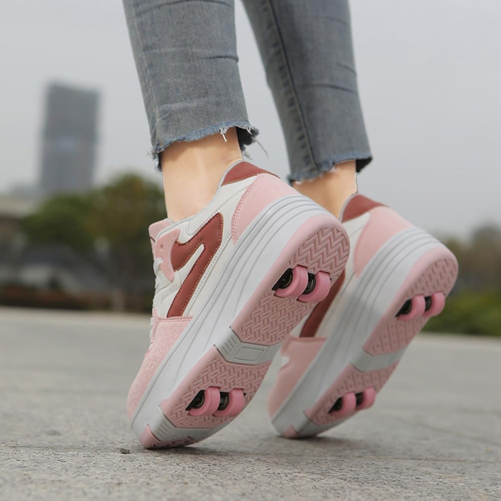 Chaussures de Skateboard Fille Garçon Patins à roulettes Chaussures à roulettes Enfants Filles Patins de Skate à roulettes Sneakers Baskets 2 en 1 Chaussures de Sport avec Roues (WOW-V5, 36EU)