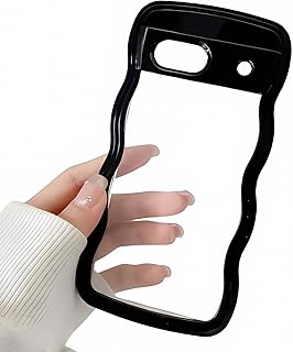 Google Pixel 7A用 ケース ウェーブデザインケース キューブ かわいい 韓国ファッションケース マルチカラーケース PC+TPUフルカバーケース 軽量 スリム 耐衝撃 人気ケース 携帯ケース 透明ケース Google Pixel 7A black