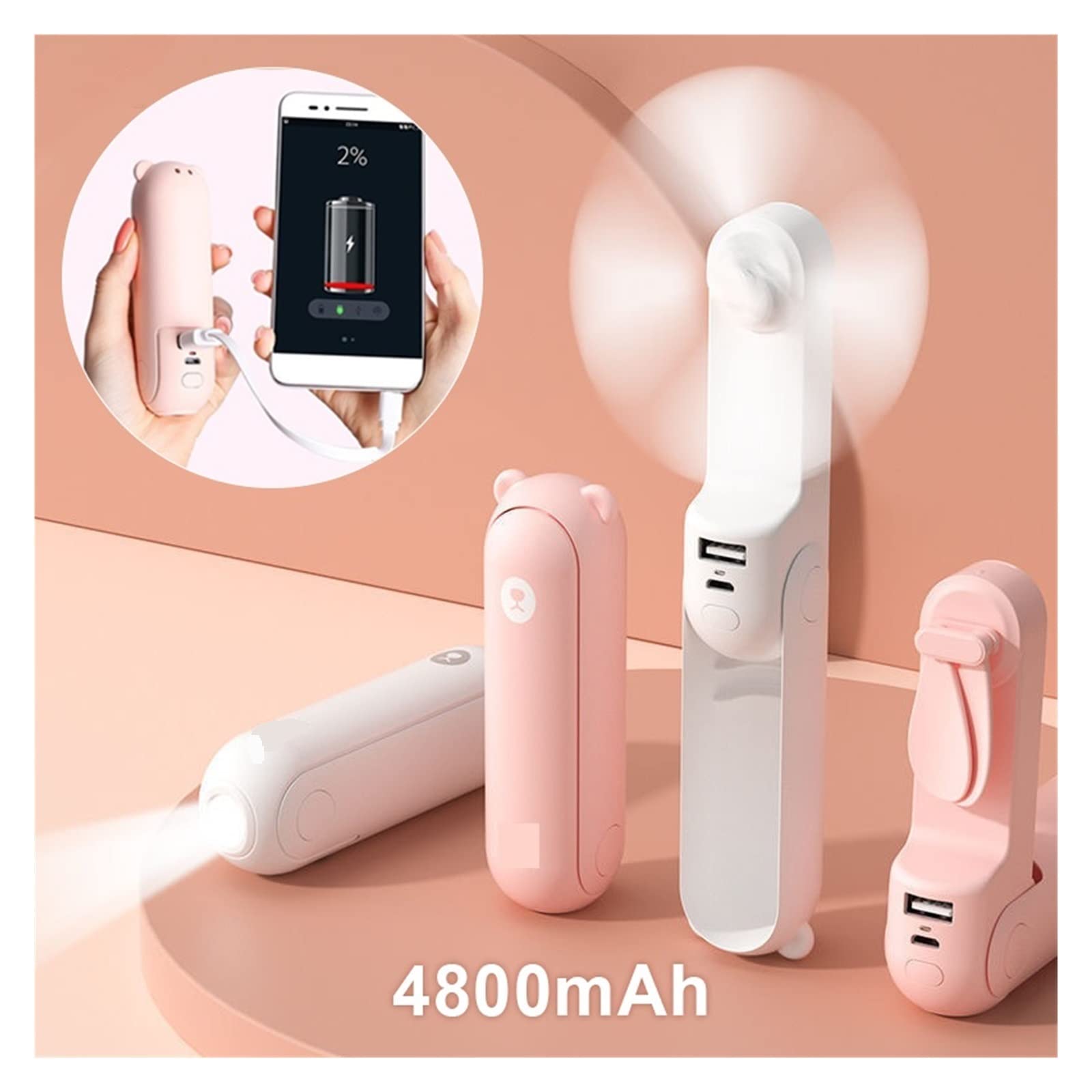 Ventilatore portatile USB portatile, mini ventilatore elettrico ricaricabile, silenzioso ventilatore di raffreddamento tascabile con luce per eventi e uso esterno