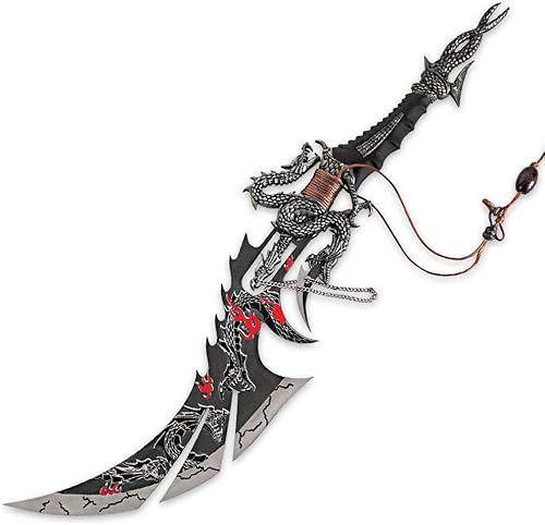 Espada de rayos de la muerte de dragón perforante con exhibición, altamente detallada, pintada a mano, hoja curvada de acero inoxidable, perfecta