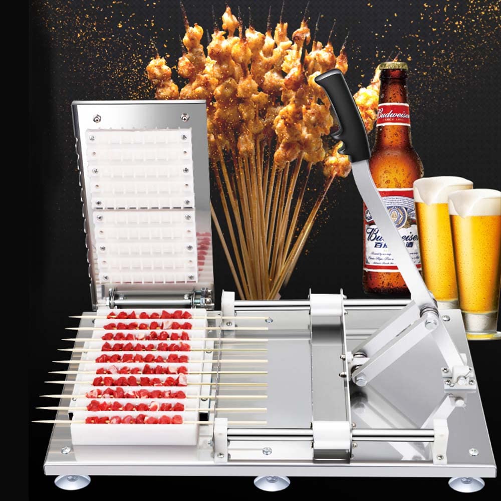 Stainless Steel BBQ Skewer String Making Machine Multi-Fonction Skewer Meat Machine Meat Skewer Kebab Maker Machine Manual Mutton Satay Kebab Machine (10pcs/batch)