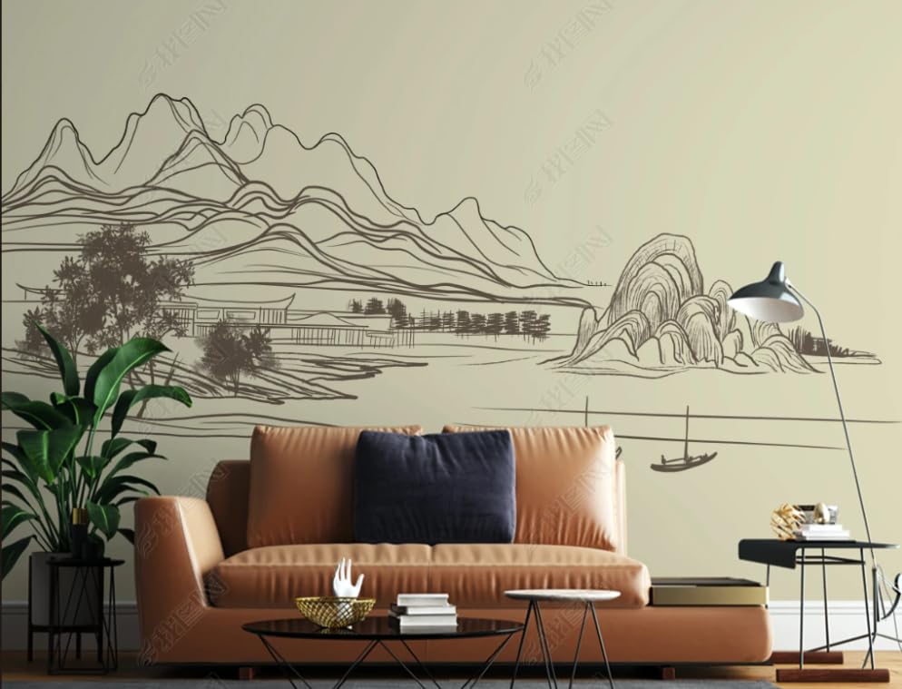 Papier peint intissé panoramique lignes paysagères, revêtement mural haut de gamme 300x210cm