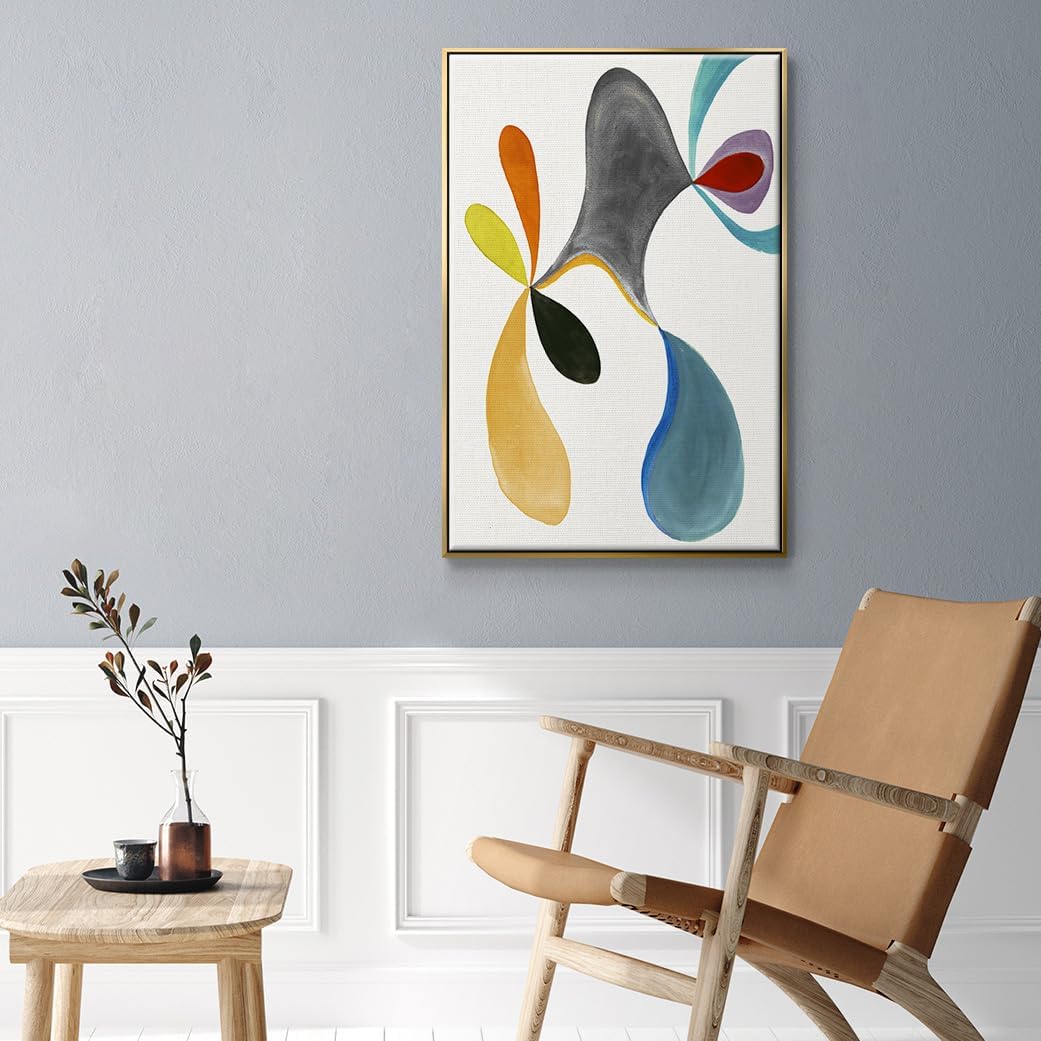 Renditions Gallery Canvas Abstract Wall Art Paintings & Prints Colorful Paint Splash Modern Rustic Watercolor Gold Floater Framed Decorations for Bedroom Office Kitchen - 17"x25" LT544 image 3