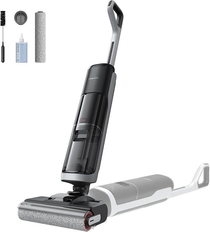 Trapeador aspirador inalámbrico H14, aspirador en seco y húmedo acostado 180°, lavado con cepillo a 140°F, secado rápido con aire caliente en 5 minutos, máquina limpiadora inteligente para pisos duros con potente succión, ideal para suciedad pegajosa