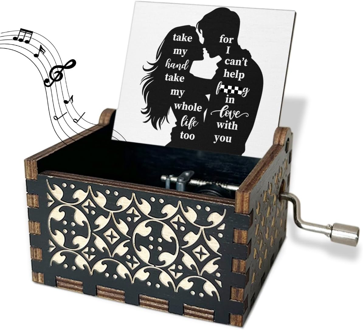Wood Music Boxes Things for Boyfriend Romantic Gifts for Women Wife Husband Men Her Him Birthday Gifts for Girlfriend Vintage Hand Crank Wooden Music Box - JRM658