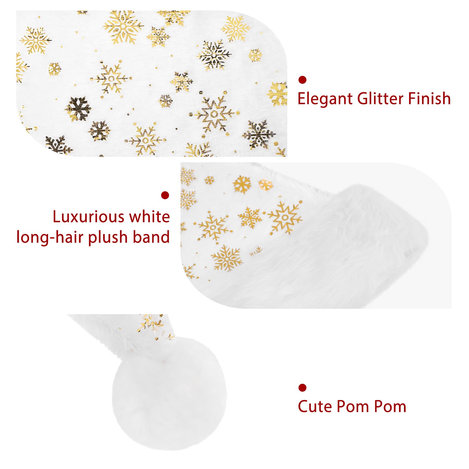 KONVINIT Christmas Santa Hat Festive Santa Clause Hat, Fluffy & Durable for Holiday Celebrations, White With Snowflakes, L-XL - Image 4