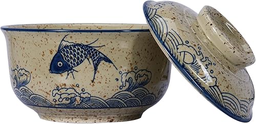 Miniatura 4 de 6.5 nch - Tazón de avena de cerámica retro con tapa para sopa de fideos ramen, vajilla de ensalada de frutas personalizada estilo japonés (6.5