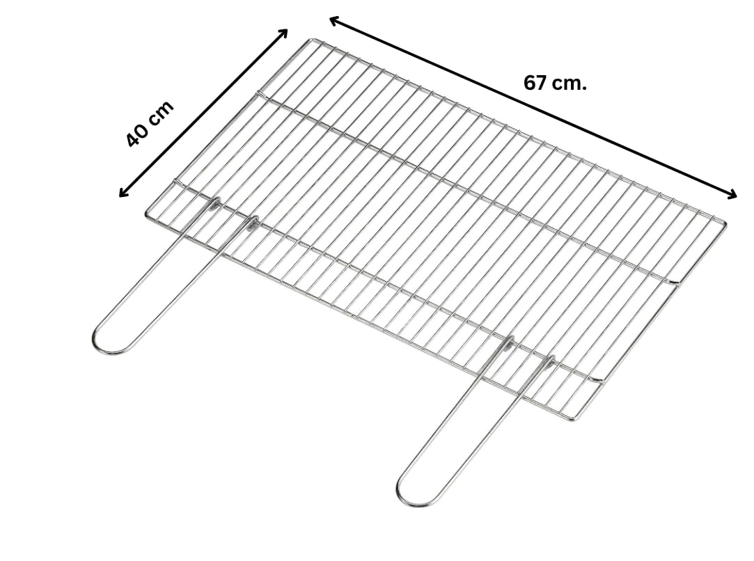Griglia per Barbecue in Acciaio Cromato, 67x40 cm, Manici Richiudibili, Regolabile per Barbecue a Muratura e Portatili - 2