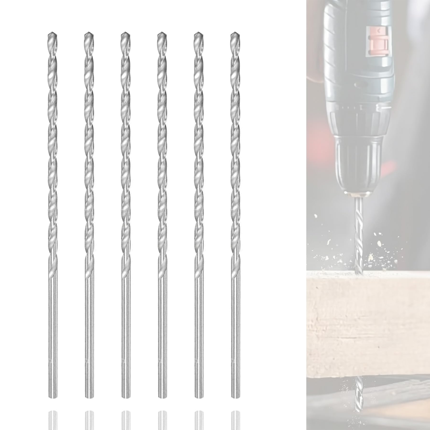 Kiyraglo 4mm Extra Long HSS Twist Drill Bits – 160mm Length, Straight Shank, for Wood Metal Aluminum & Plastic, High Speed Steel Drill Bit Set of 6