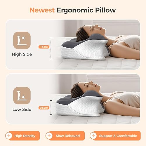 Miniatura 3 de Almohada cervical para aliviar el dolor de cuello, almohada de espuma viscoelástica para dormir, almohada ergonómica para dormir de lado, 27.6 cu.