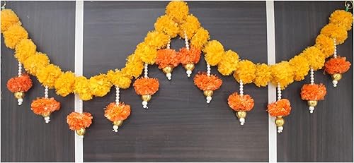 SMIZZY ; (RE) TOUCHING LIVES - Guirnalda de flores esponjosas de caléndula Toran Bandarwal para puerta de entrada, puerta principal, mandir, hogar,