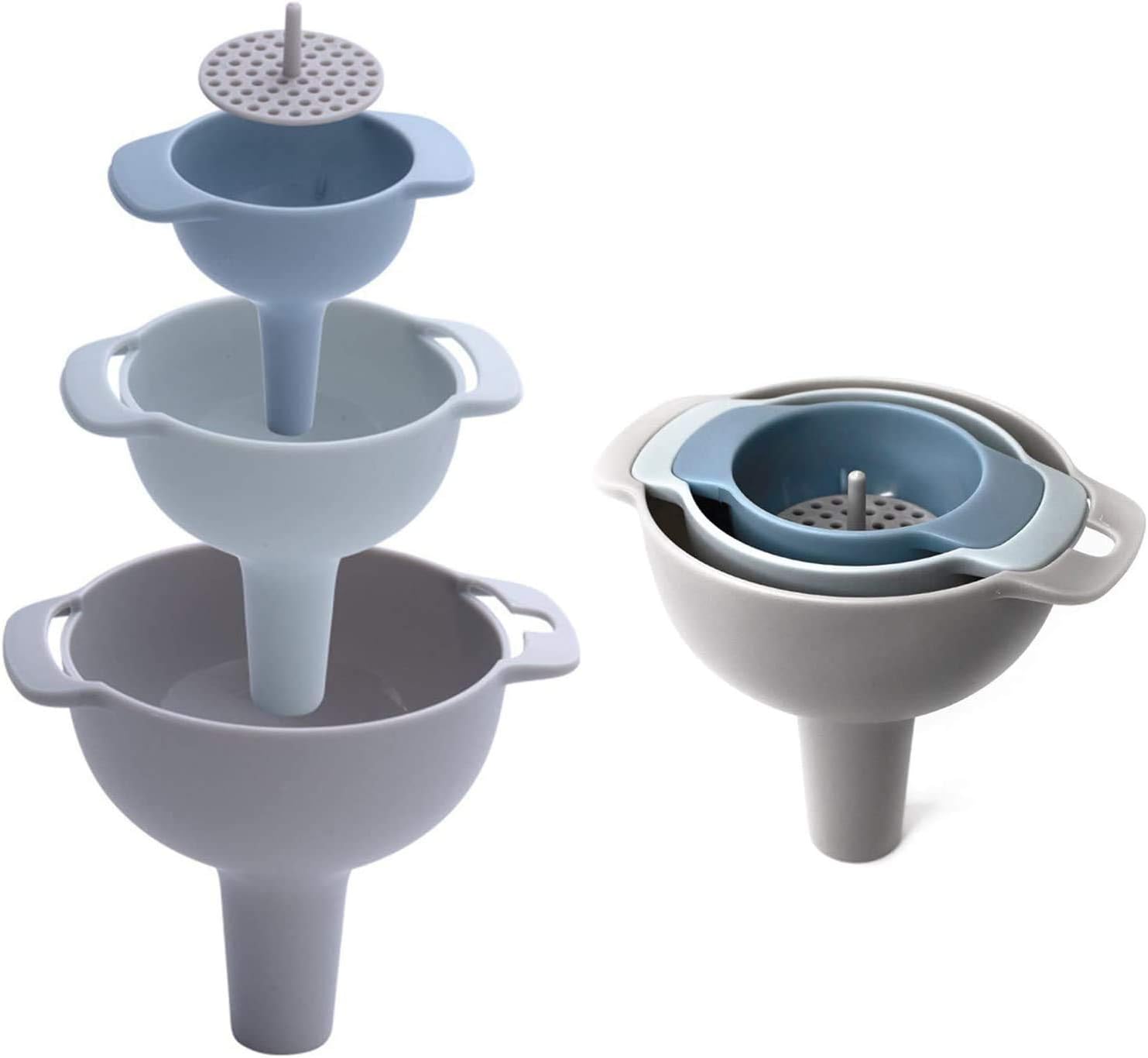 Small Plastic Funnels for Filling Small Bottles, Small Kitchen Funnel Set of 3 Food Grade Cooking Funnel with Strainer