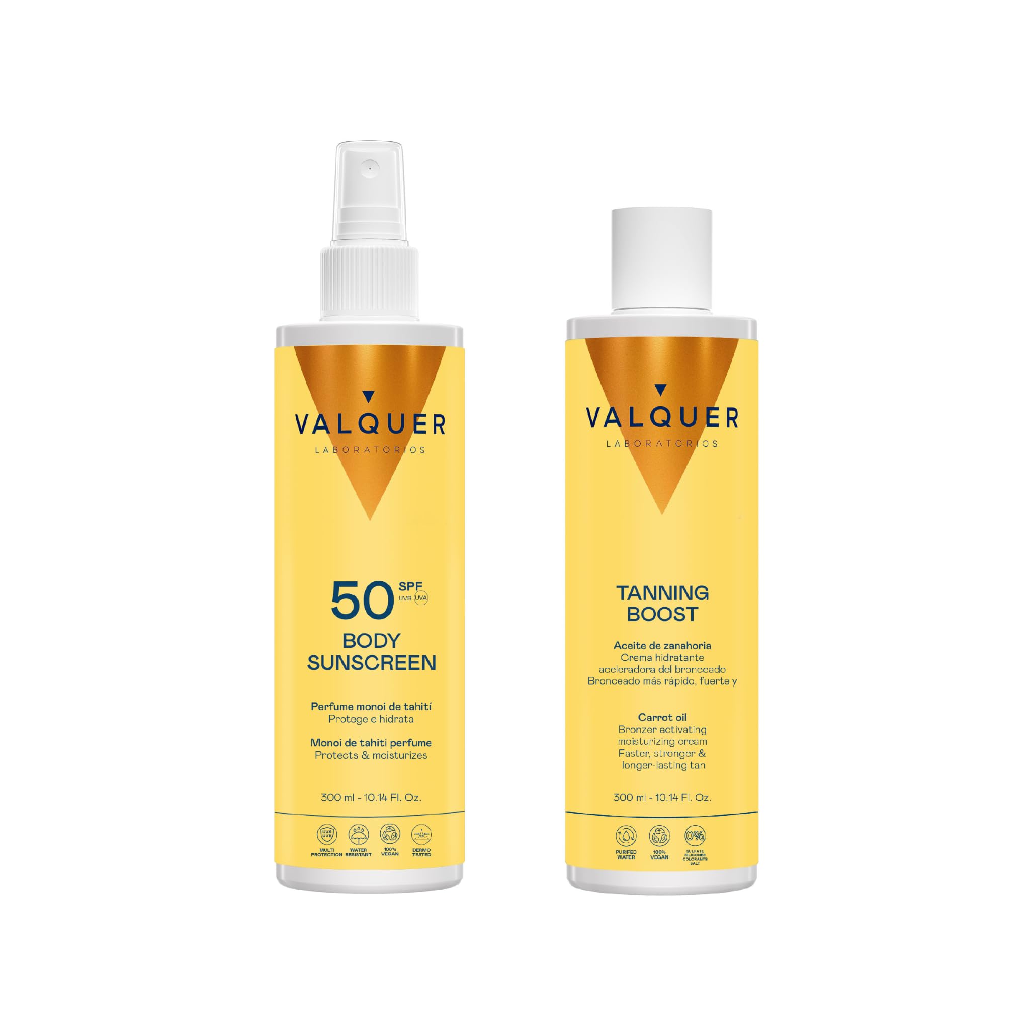 Valquer Body Pack : Crème Solaire Corps SPF 50 + Crème Accélérateur de Bronzage. Haute protection + bronzage rapide - 300 ml * 2 pcs