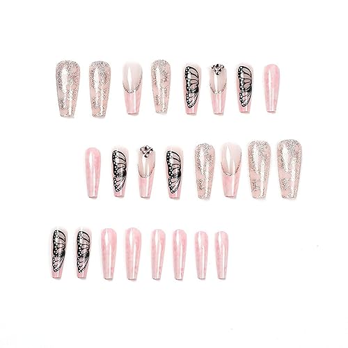 Miniatura 9 de Uñas postizas cuadradas a presión, color azul degradado con diseño de purpurina dorada, cubierta acrílica, uñas adhesivas para mujeres y niñas