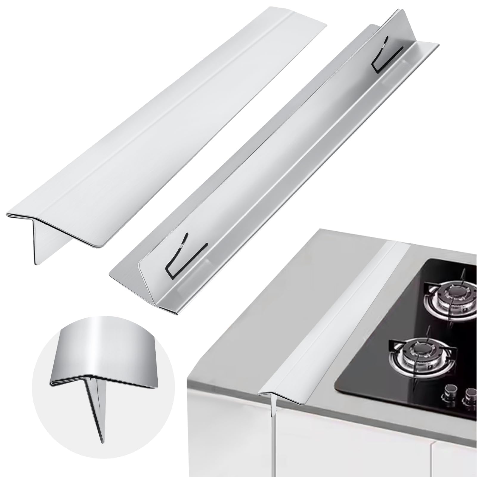 Xygobla Silver Stove Gap Covers Stainless Steel 2 Packs, 13.8'' To 27.5'' Adjustable Stove Gap Filler | Heat Resistant, Easy-Clean Not Sharp Cooker Gap Filler & Countertop Trim Kit For Kitchen, Oven & Washer