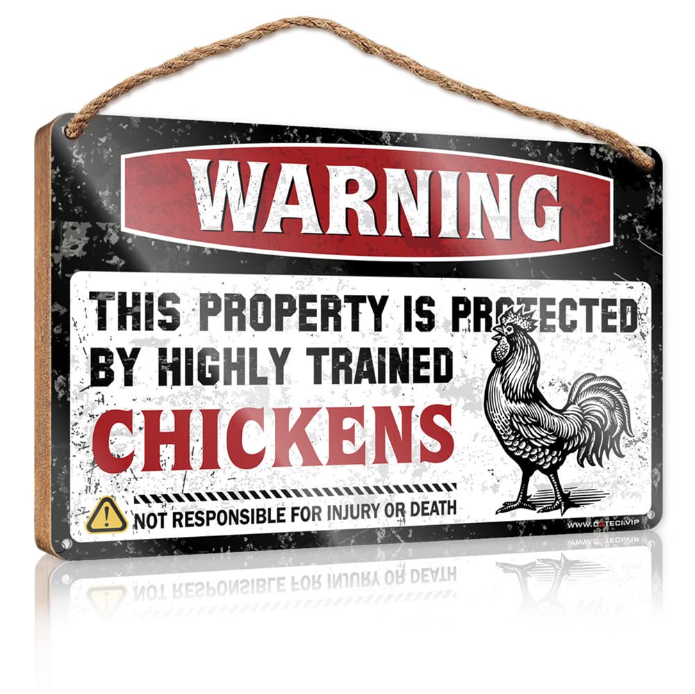 Helioforge One Color Wooden Signcute Warning This Property Is Protected By A Highly Trained Chicken2 Wooden Sign(15X28cm)