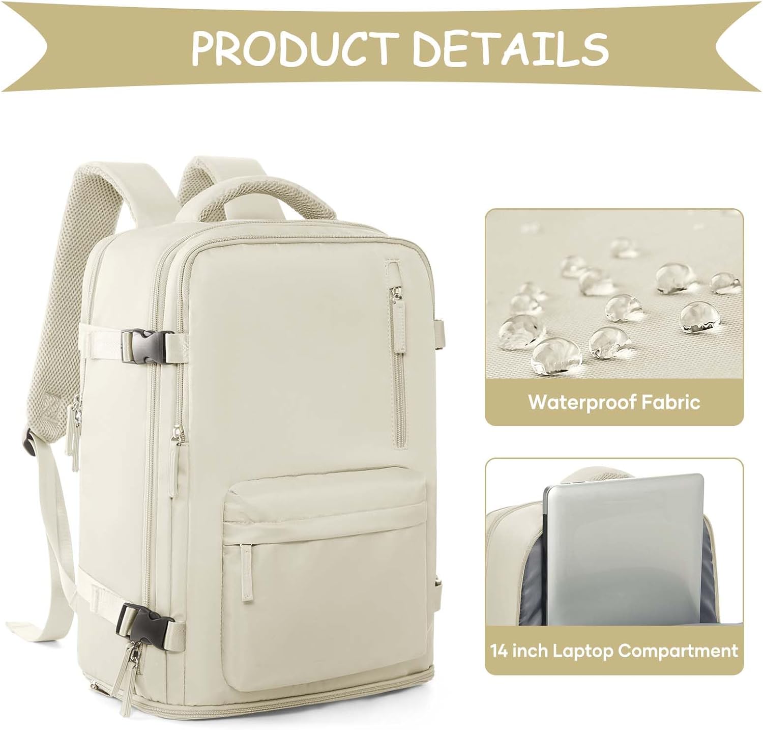 WONHOX Large Travel Backpack Carry on Flight Approved Laptop Work Business Backpack for Women Men Mochila de Viaje A2-beige Large image 6 of 9 B09YCVFMB1