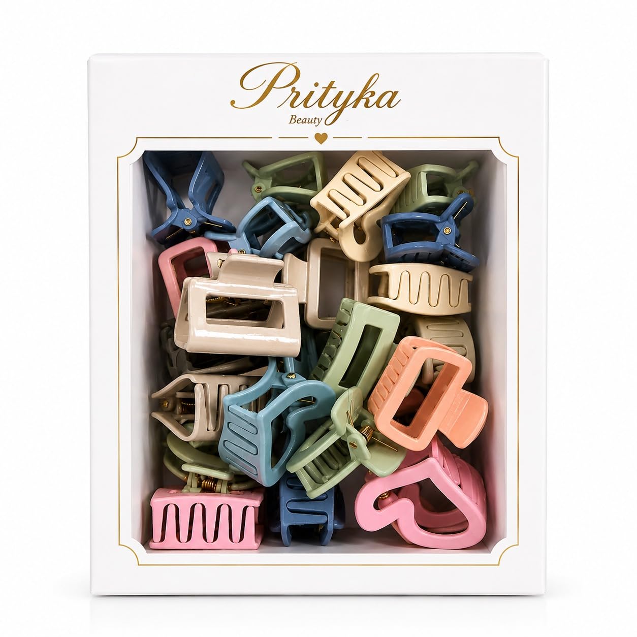Beauty Matte Hair Claw Clips Pack of 12 - Geometric Square Hair Jaw Clips Combo Set, Pastel Acrylic Small Flower Heart Clutcher for Women and Girls, Non Slip Hair Clamps Gift Box-image-29