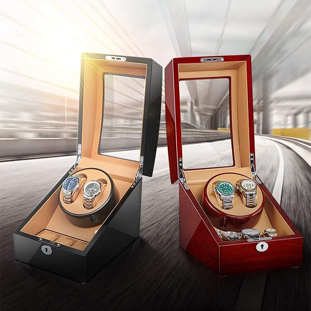 Scatola Carica Orologi 2+3 Adattatore Carica Orologi Automatico e Alimentato a Batteria Finitura in Legno Pianoforte Motore Silenzioso creatività