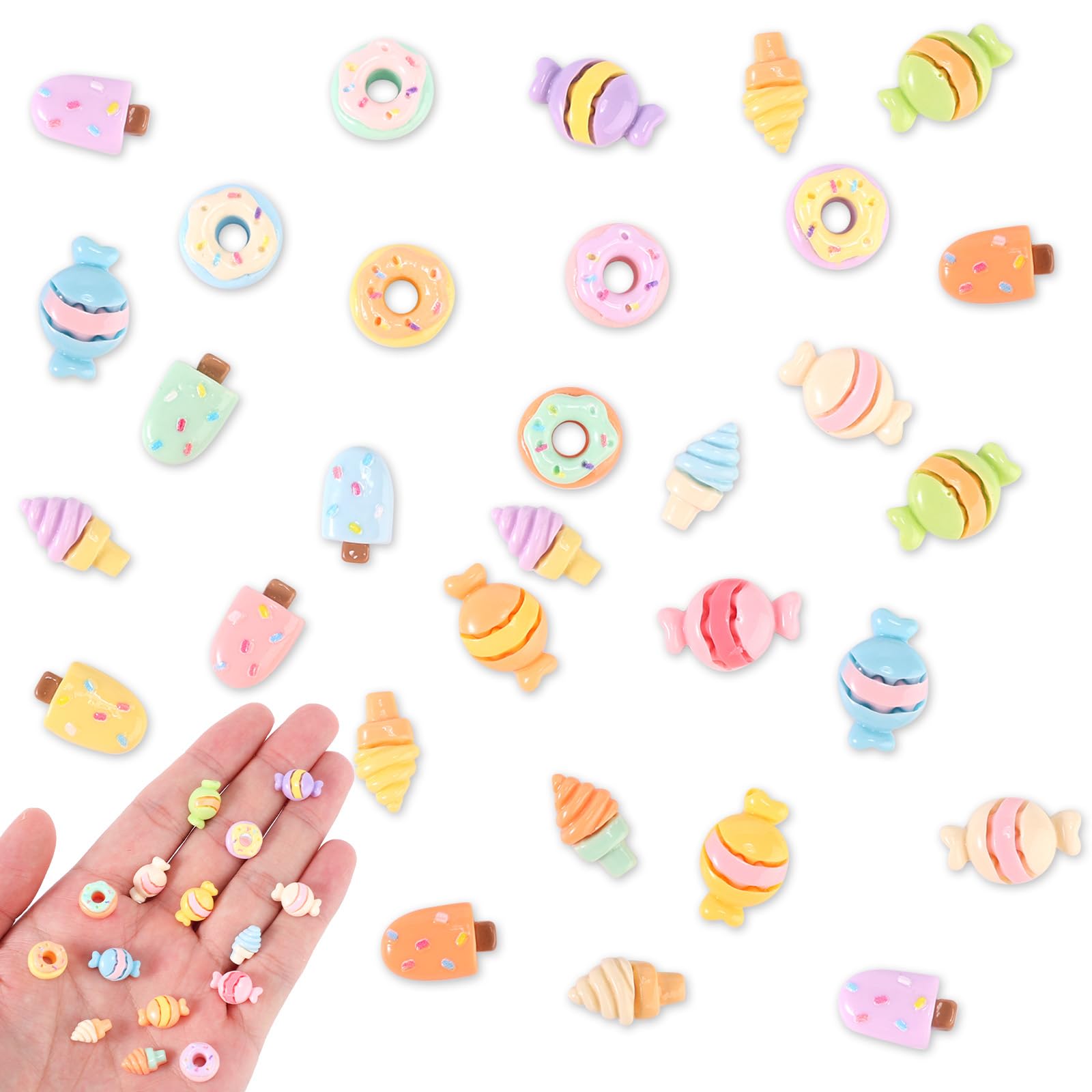 Lyreh 120pcs Mini Resin Dessert for Dollhouse, Miniature Food Toys Tiny Small Donuts Ice Cream Cones Candies for DIY Little Crafts Landscaping Micro Kitchens & Creative Scenes Decoration Accessories — image 1