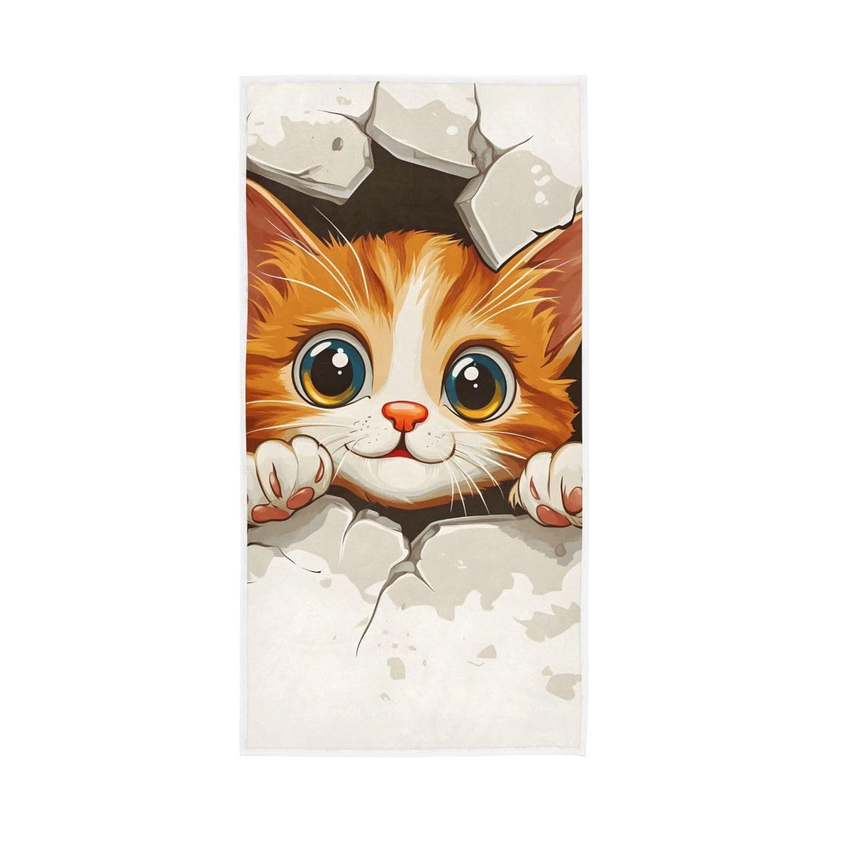 LSRCPD Cute Cat in Broken Wall Hand Towel, Hand Towels Decorative 15 x 30 Inches, Spa Towels