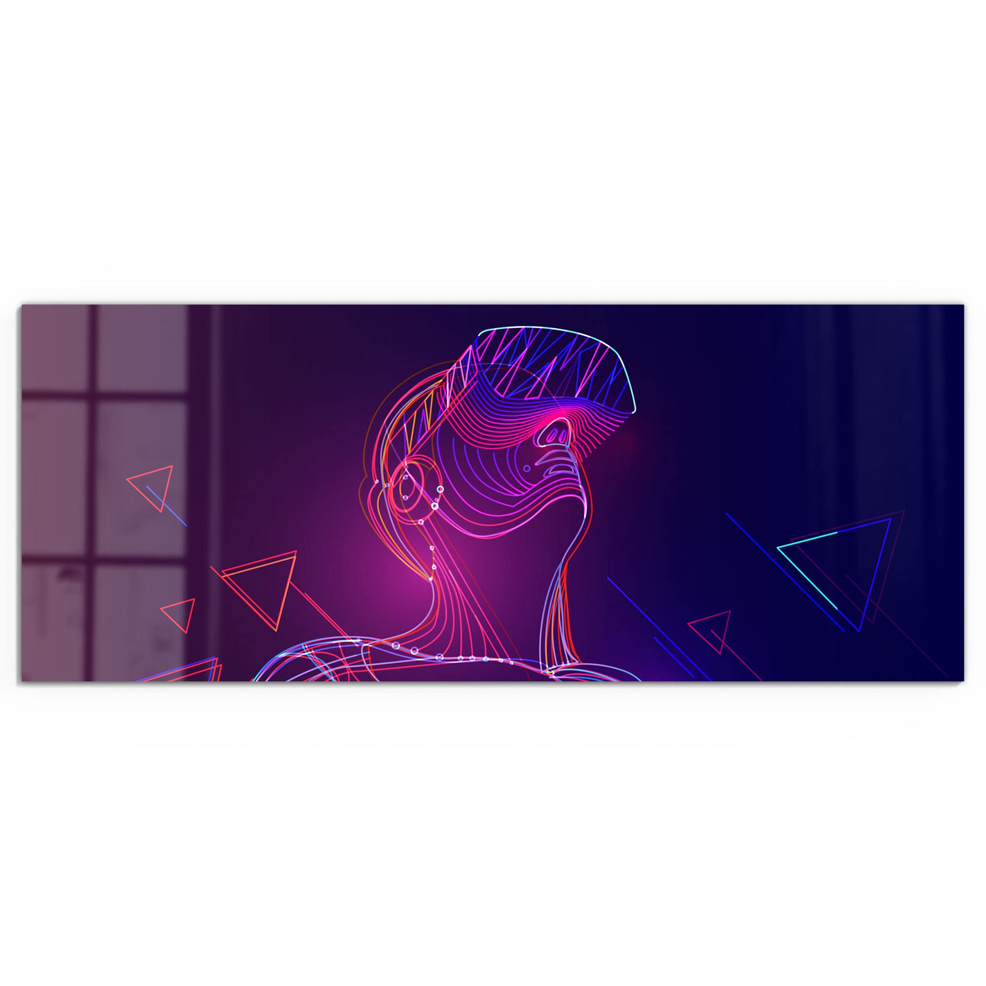 DEQORI Obraz na szkle z prawdziwego szkła | motyw "Człowiek z okularami VR" | poziomo jednoczęściowy 150 x 60 cm | piękna dekoracja | obraz ścienny do salonu, sypialni, korytarza i kuchni | nowoczesna dekoracja ścienna