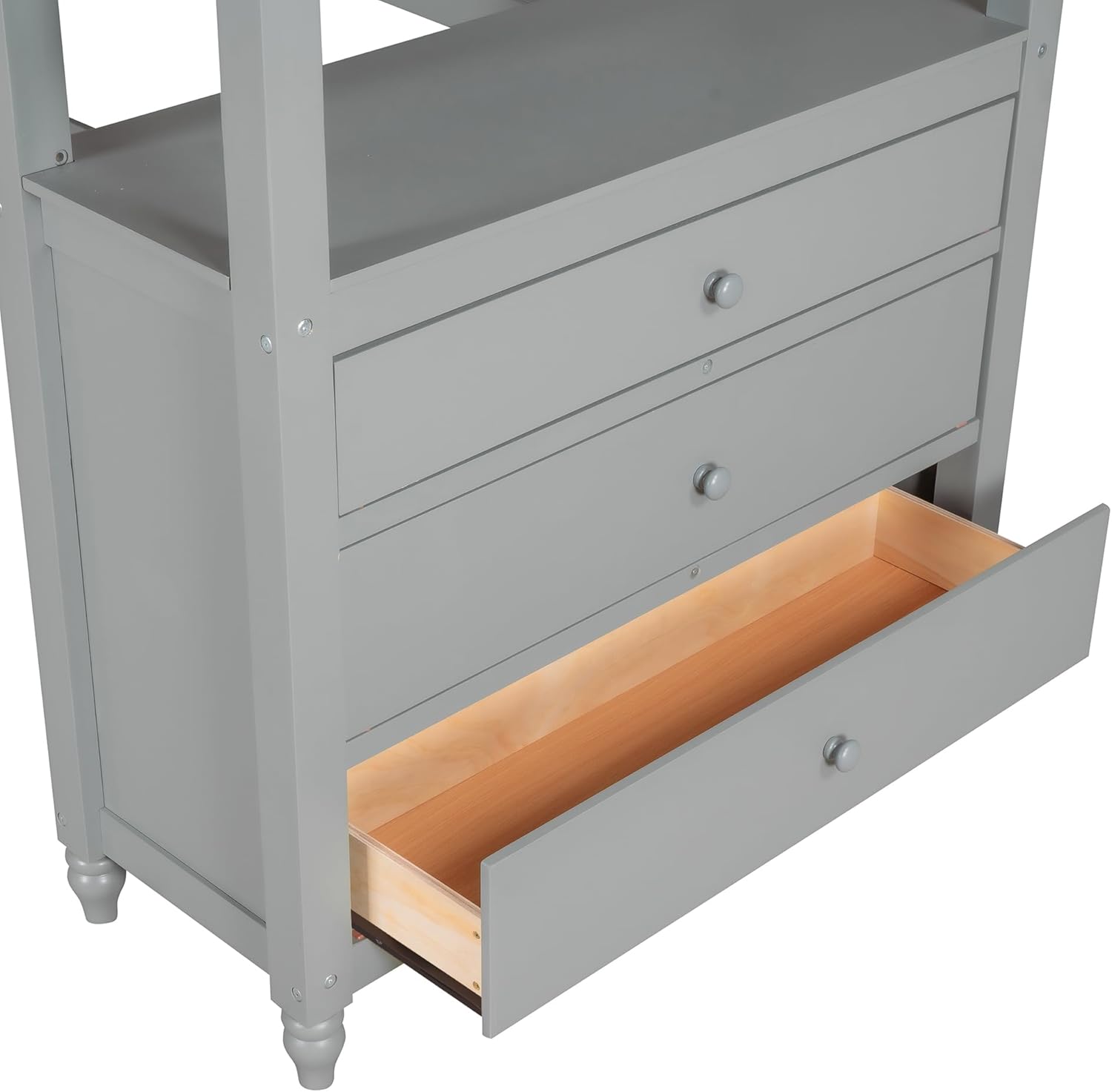 Bellemave Twin Size Loft Bed Frame with Drawers and Desk, Wooden Loft Bed with Shelves for Children Kids Adults and Teens, Loft Bunk Bed Storage Drawers for Boys and Girls, Gray