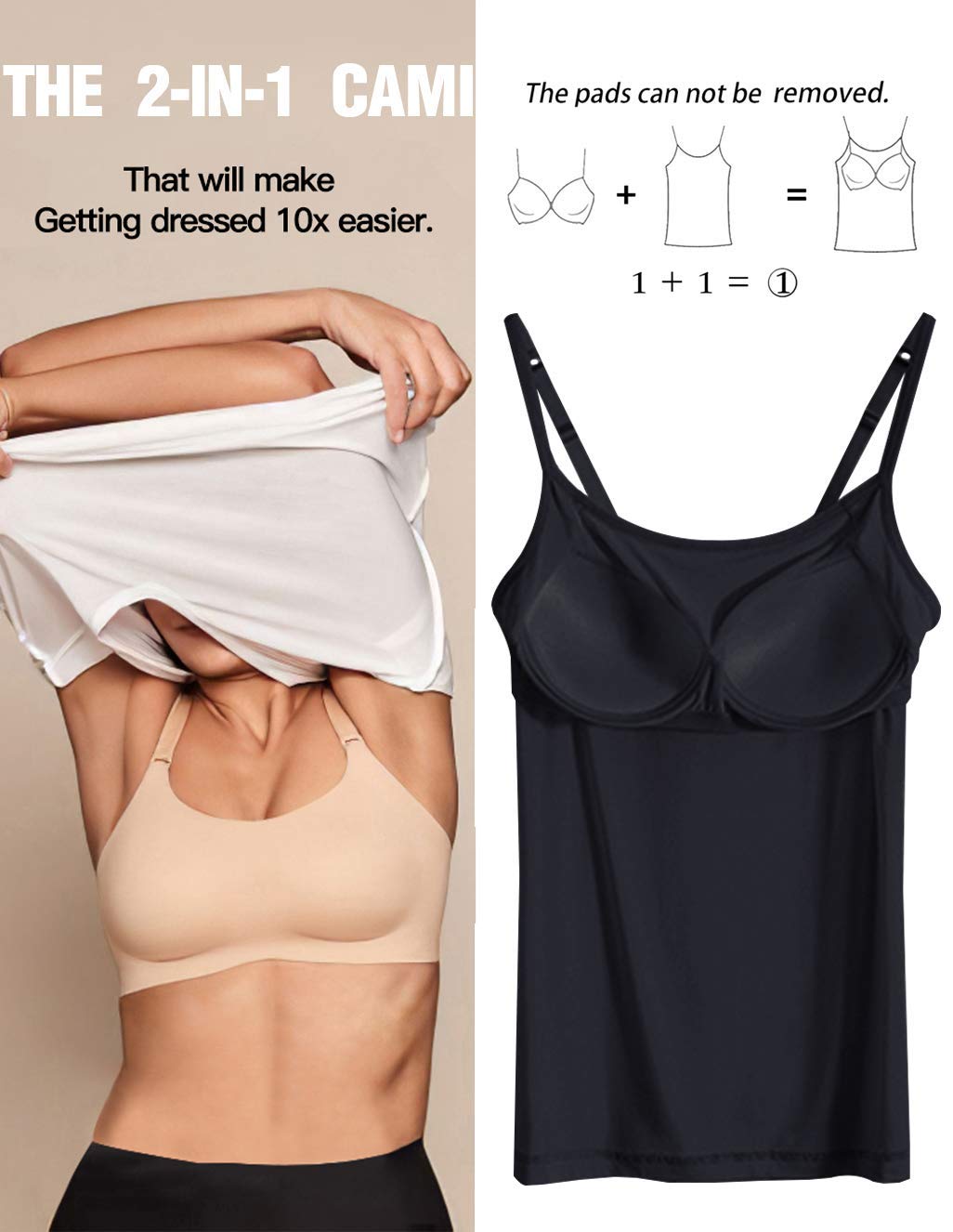 Canotte da Donna a Canotta con Reggiseno Incorporato Canottiera di Base Solida Camicia Imbottita Regolabile con Spalline Sottili
