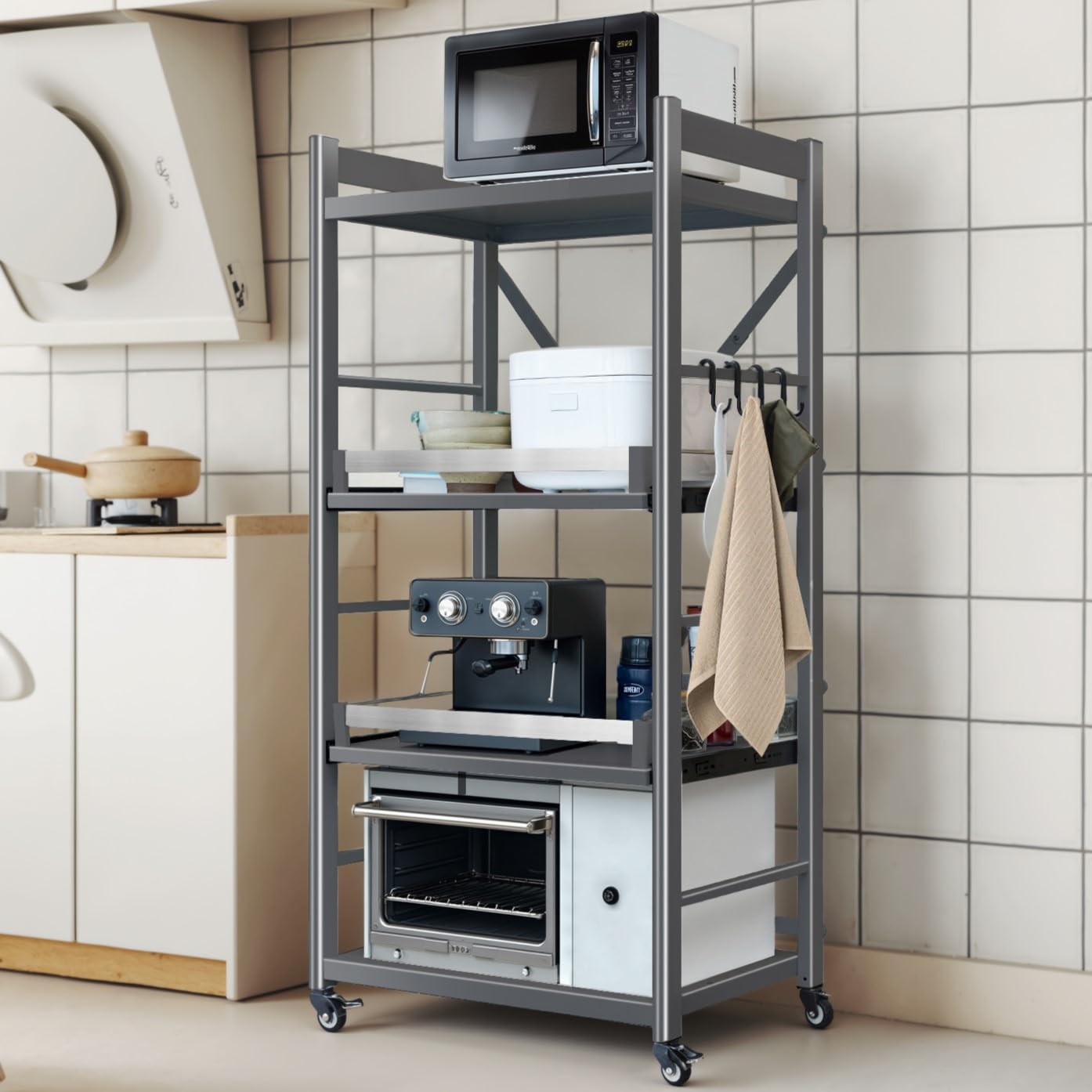キッチン棚　食器棚　スライド付き　使用感あり　収納 Amazon.co.jp: 【全開スライド棚板・簡単組立】FaitLux キッチンラック