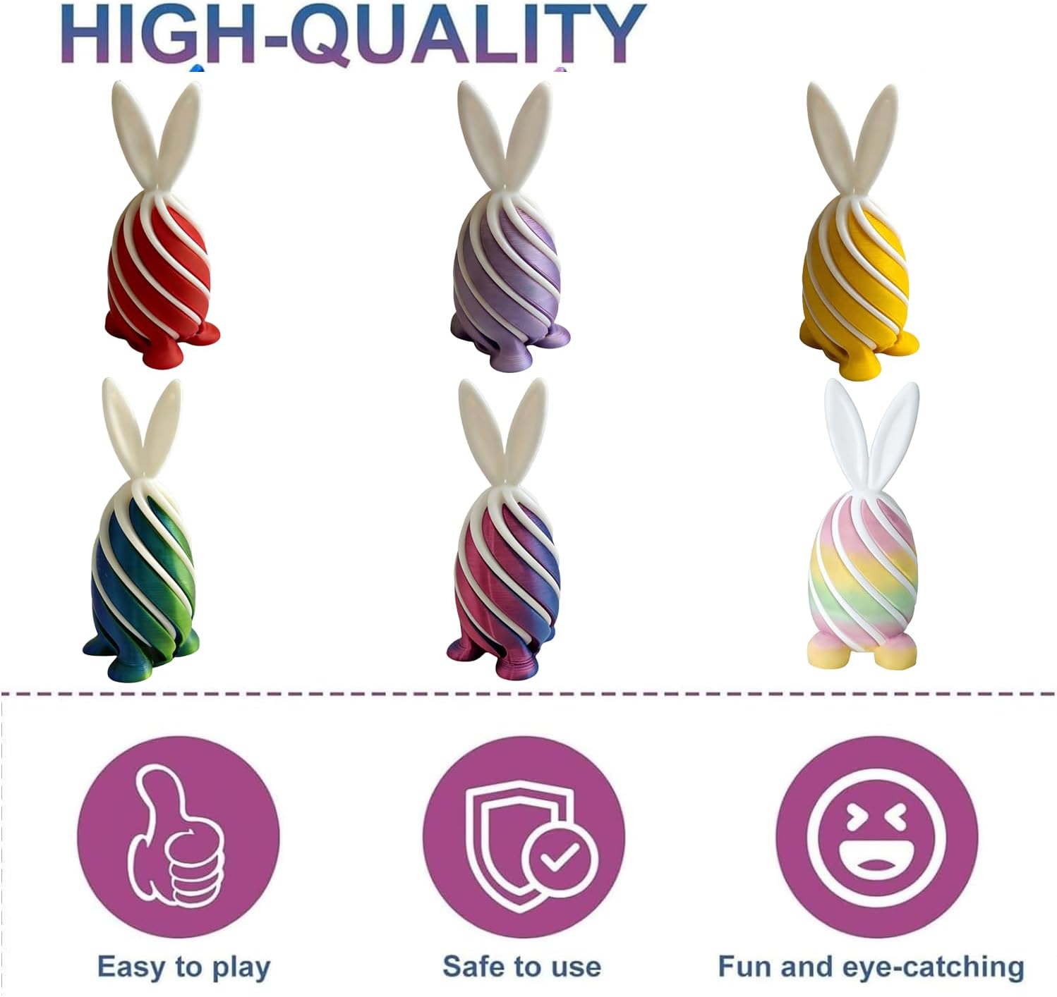 Bunny Swirl Easter Basket, Bunny Fidget Spiral, 3D Printed Easter Egg Fidget Toy, Easter Spiral Decompression Rabbit Egg, Easter Fidget Toys, Easter Basket Stuffers Party Favors Gift (A Set, Large)