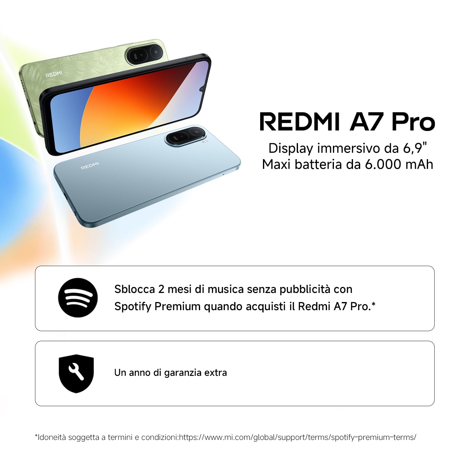 Xiaomi REDMI A7 Pro Smartphone 4+128GB, Display immersivo 6,9", Batteria 6000 mAh(tip), Processore Octa-core, Doppia fotocamera AI da 13MP, Nero, Garanzia 2 anni + 1 anno extra, Caricatore non incluso